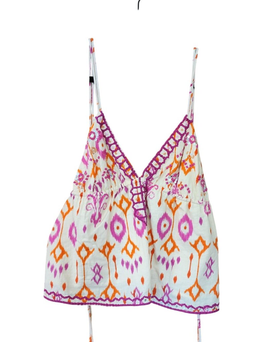 Zara Embroidered Boho Tassel Tie Cami Top Womens Size M